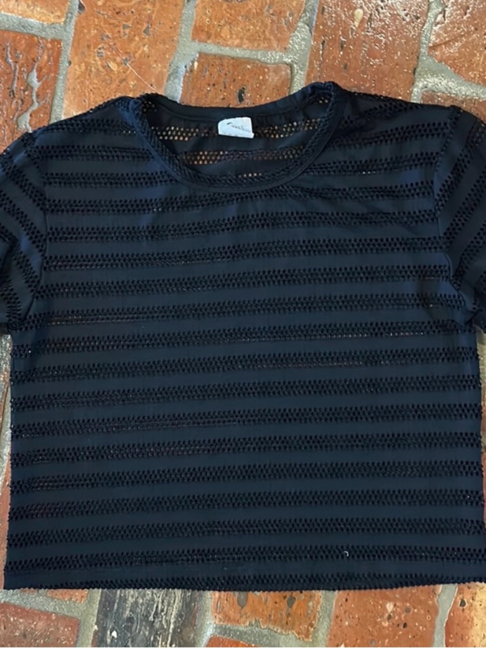 Black Semi-Sheer Striped Knit Crop Top - Picture 3 of 4